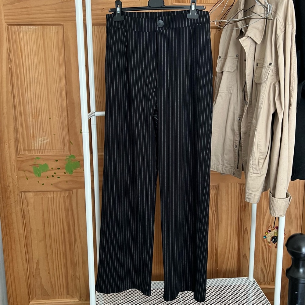 Pinstripe High Waisted Wide Leg Pants